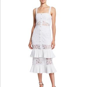 Alexis Lyssa Silk Tiered Ruffle Lace Midi Dress